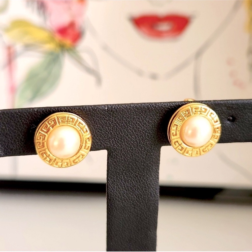 Givenchy Elegant Gold and Pearl Stud Earrings